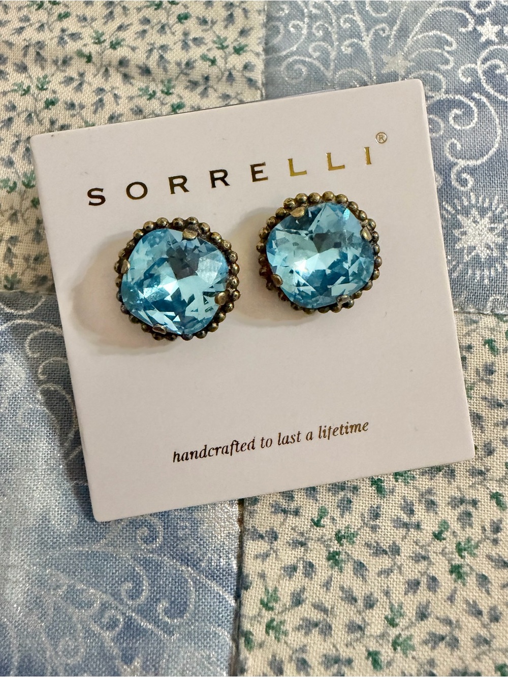 $65 Sorrelli Aquamarine Antique Gold Earrings